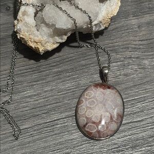Fossilized Coral Pendant with Chain